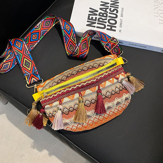 🌈Kolorowa, ręcznie tkana torba biodrowa w stylu vintage